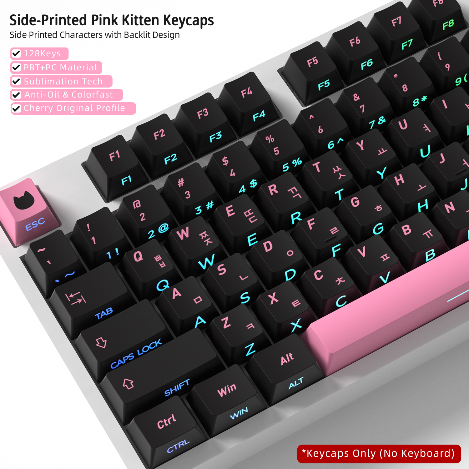 Black Pink Cat Korean Keycaps  - Keyboard Gaming Black avis et prix