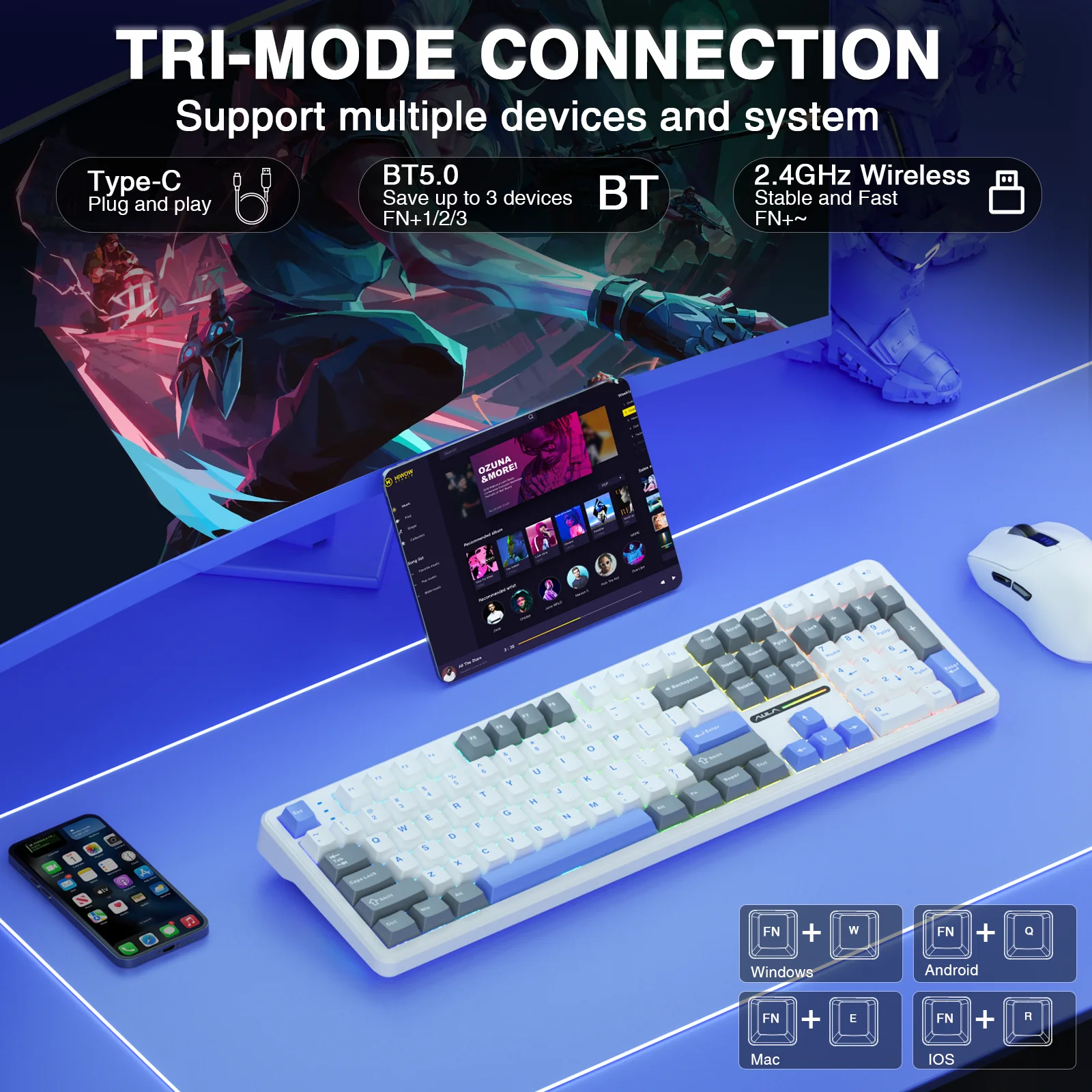 AULA F108 Wireless Keyboard Lo - Gaming Keyboard No Noise avis et prix