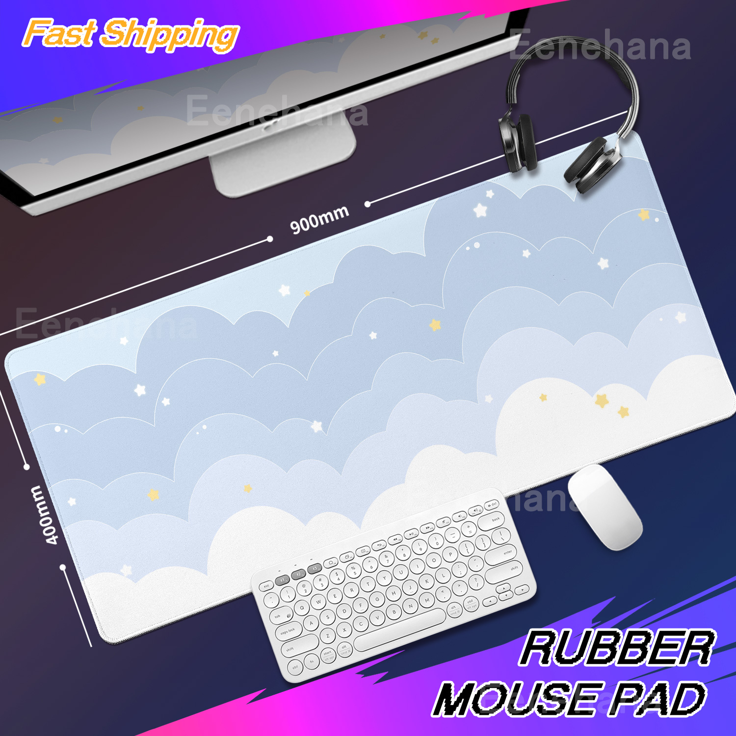 Light Blue Pink Clouds Desk Ma - Gaming Keyboard Blue avis et prix