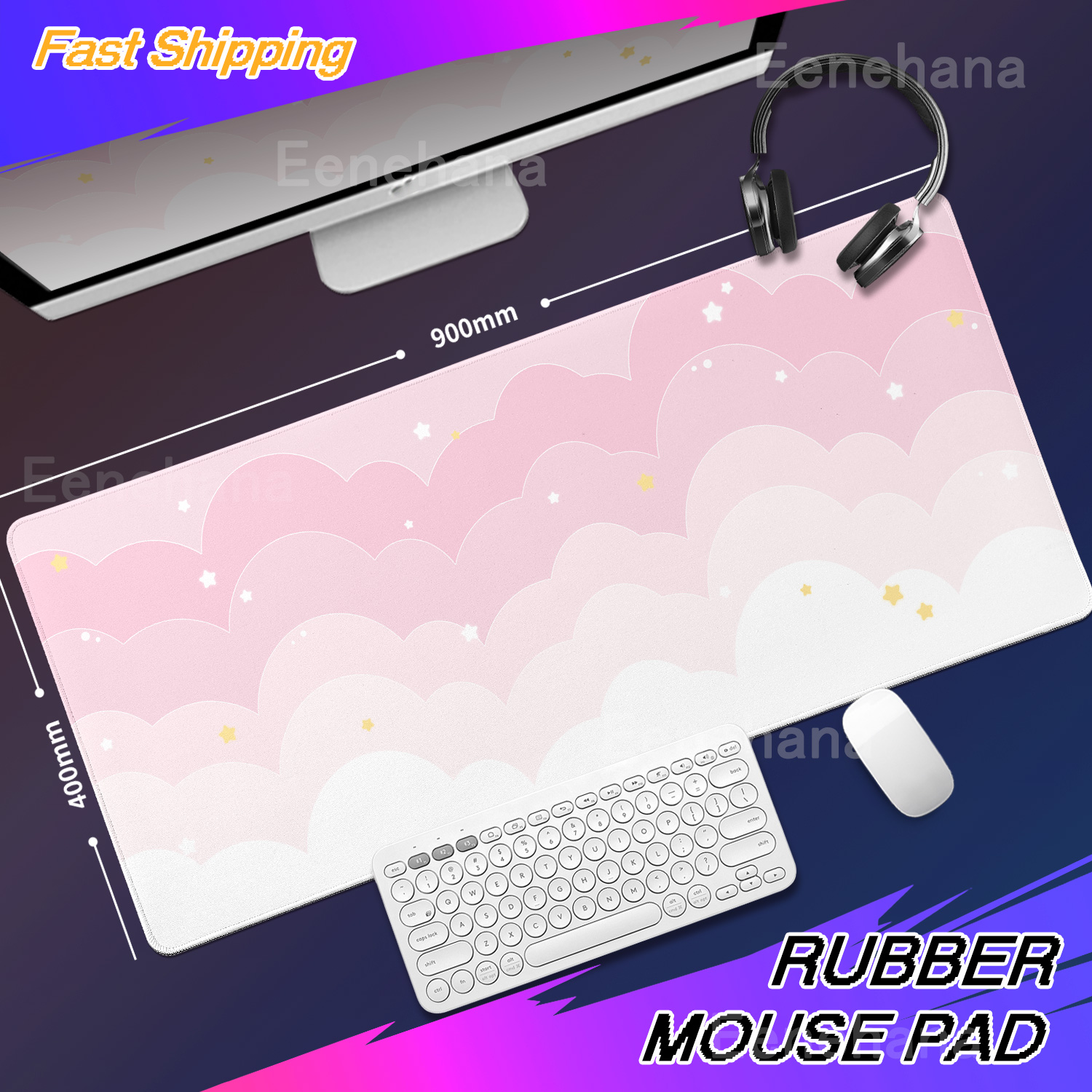 Light Blue Pink Clouds Desk Ma - Gaming Keyboard Blue avis et prix